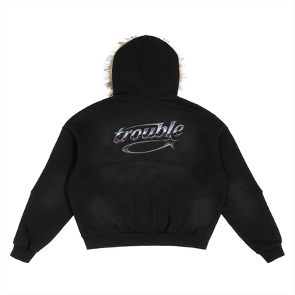 Sun Fade Boxy Detachable Fur Hoodie