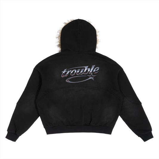 Sun Fade Boxy Detachable Fur Hoodie